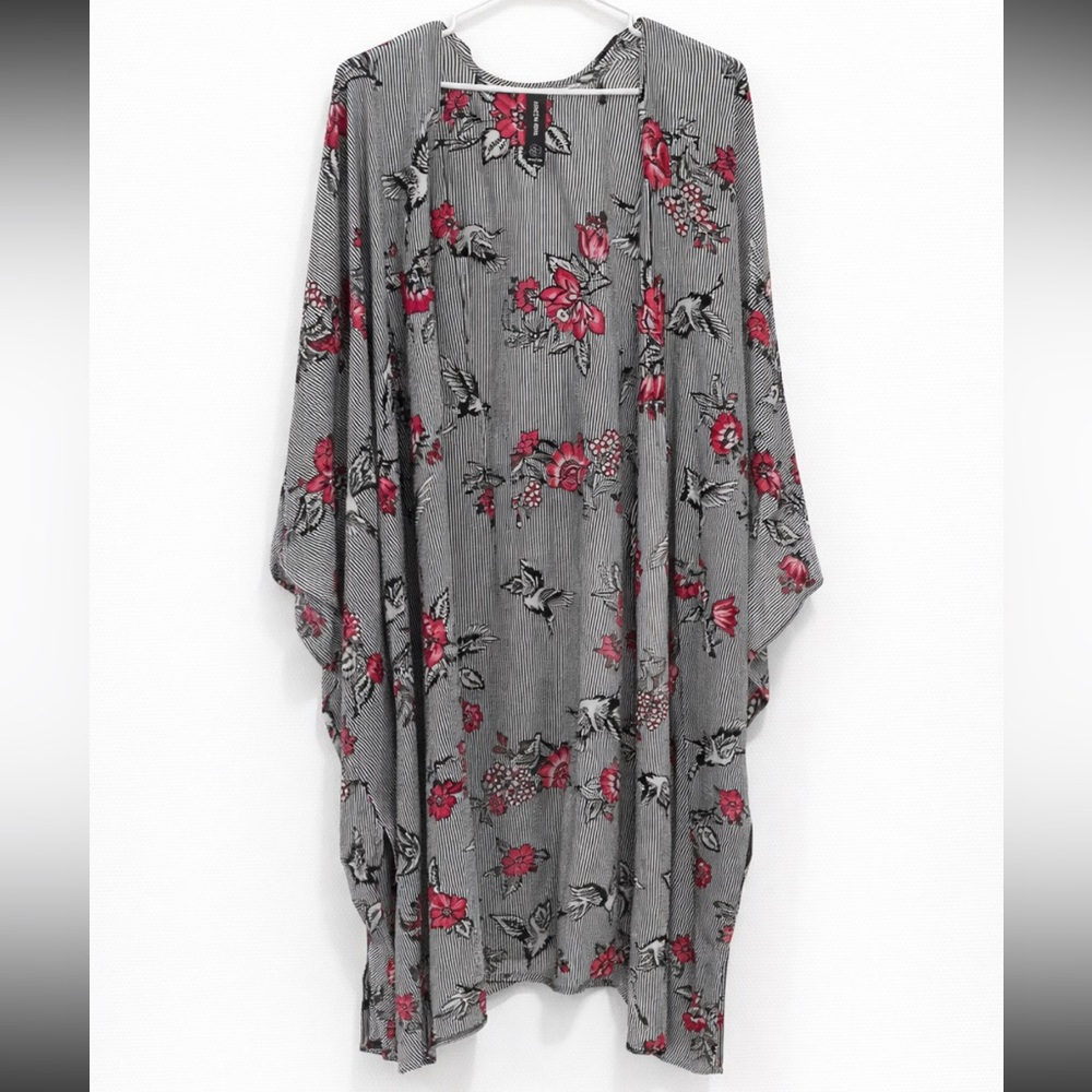 Agnes & Dora Floral Striped Kimono Cardigan Boho Lightweight Open Front